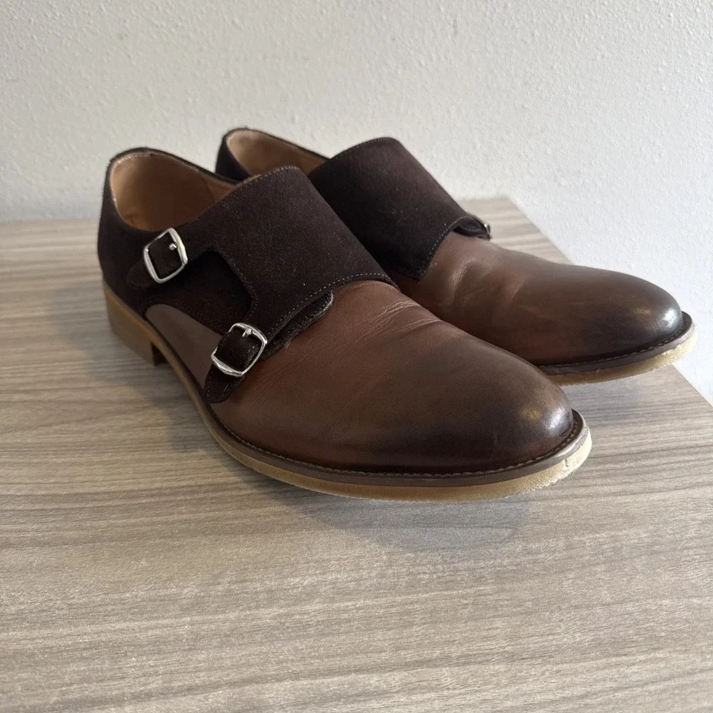 La Milano Albin Monk Strap Mens Sz 12 Cognac Leather Cap Toe Dress Shoes A11641